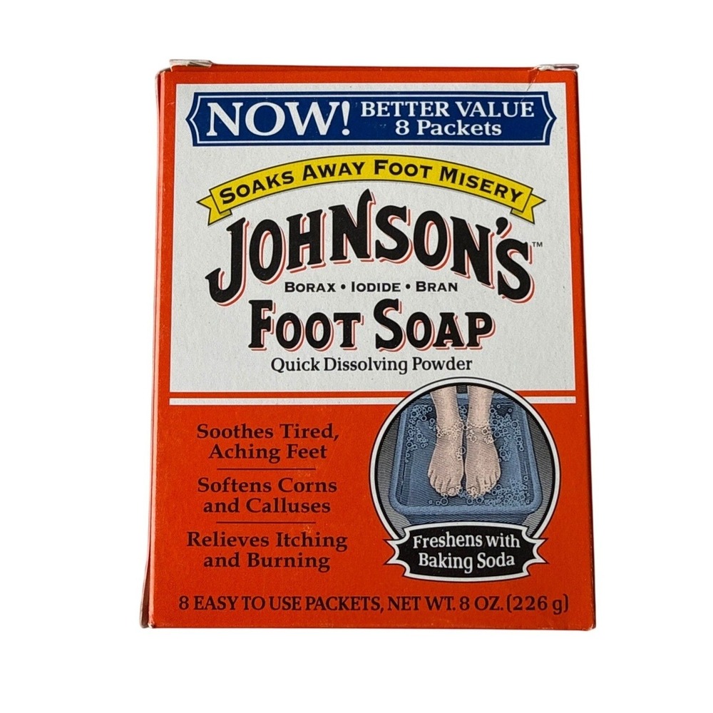 Johnson's Foot Soap Soothes Tired Aching Feet Softens Calluses 1 Box - 8 Packets
